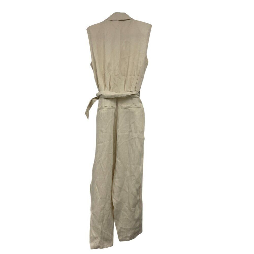 Zara Womens One Piece XS Jumpsuit Ivory Belted Collared Sleeveless 8741/227 NWT - Picture 3 of 11